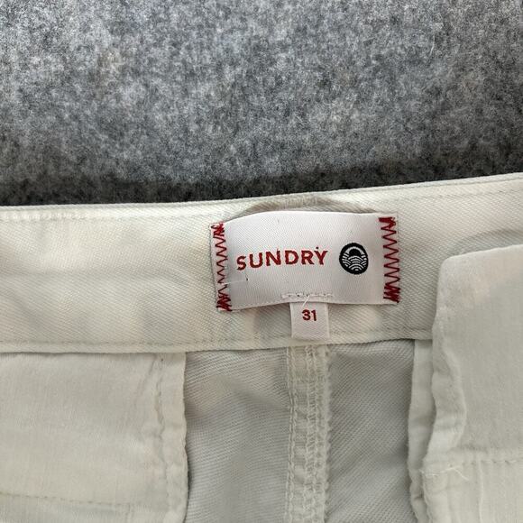 Sundry Le Soleil White Raw Hem Chinos Pants Women’s 31 Side Red Stripes Detail - Picture 3 of 13